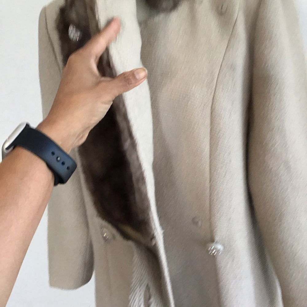 Youth Craft Women Vintage Beige Pea Coat with Brown Faux Fur Trim M - Picture 7 of 12